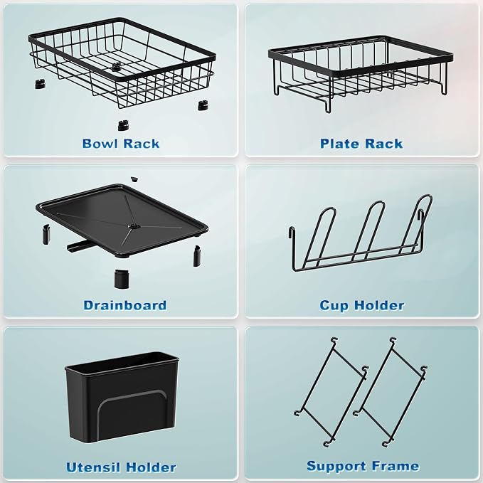 Dish Drying Rack, Stainless Steel-Dish Rack, Double Layer, | Dish Racks for Kitchen Counter, Kitchen Dish Drainers with Removable Utensil Holder,New Drain Outlet, (Black 3) - Image 5