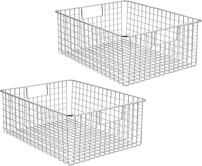 mDesign Metal Wire Food Storage Basket Organizer with Handles for Organizing Kitchen Cabinets, Pantry Shelf, Bathroom, Laundry Room, Closets, Garage - Concerto Collection - 2 Pack - Chrome - Image 9