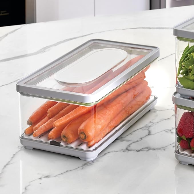 iDesign Small and Large Fridge Produce Bins with Removable Drainage Trays and Lids - Set of 3 - Gray - Image 6