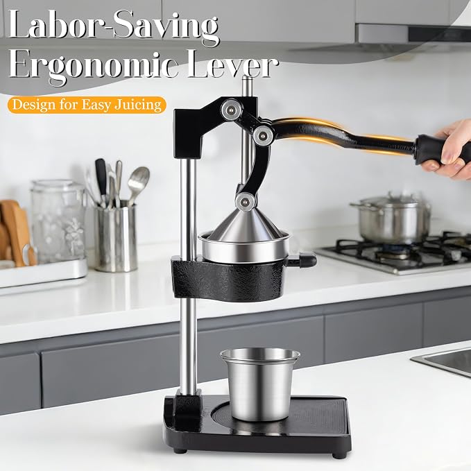 Cast Iron Manual Juicer Hand Press, Lemon Squeezer, Commercial-Grade Citrus Press Suitable for Oranges, Lemons, Limes, and Pomegranates Easy to Clean Includes Stainless Steel Cup, Black - Image 5