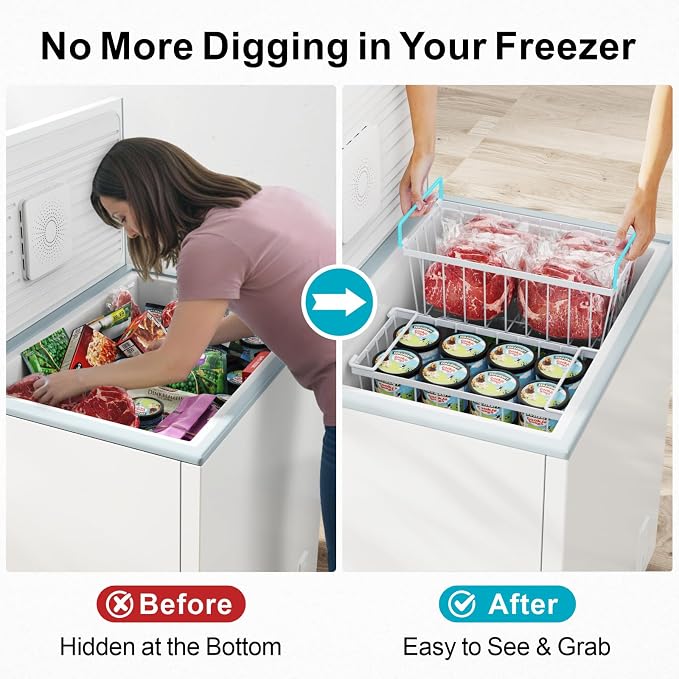 Freezer Organizer - Small Storage Baskets for 7 Cu.Ft, 3 Pack | Easy Access Handles, Stackable Deep Freezer Wire Baskets, Vertical Space Sorts for Frozen Meat, Vegetable and Bagged Items - Image 3