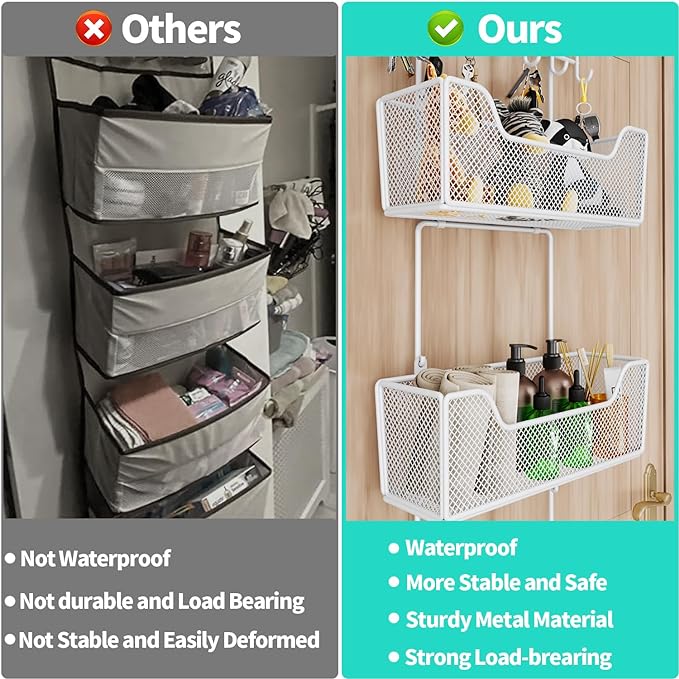 HapiRm Over Door Organizer Storage - Hanging Door Organizer with 4 Metal Large Capacity Baskets and Adjustable Coat Hook for Bathroom Bedroom Kitchen Pantry Closet Cabinet - Image 4