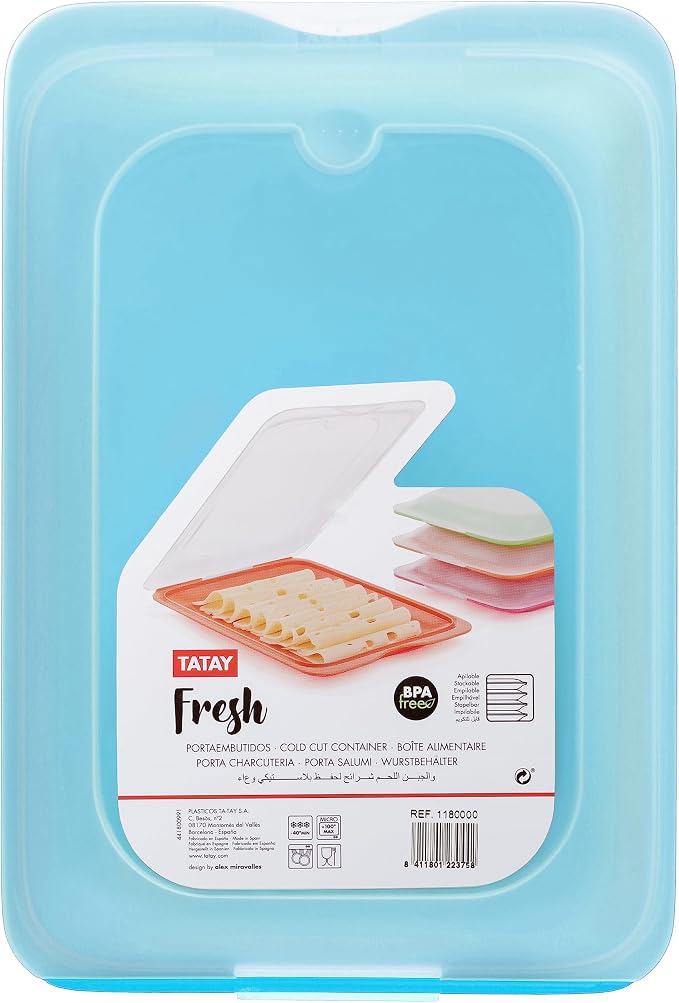 TATAY Cold Cuts Container Standard 17x3.2x25.2 cm BPA-Free Removable Lid | Cold Cuts Container | 3-Piece Set | Dishwasher Safe | Microwave Safe | Freezer Safe | Stackable Design | Set of 3, Blue - Image 3