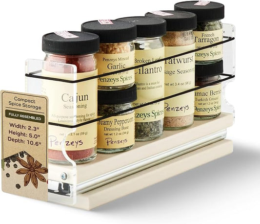 Narrow Spice Rack - Sliding Spice Jars Organizer - Pantry Organizers & Storage - Slide Out Drawers for Kitchen Cabinets - Seasoning Caddy (2.3" W x 5.0" H x 10.6" D, Assembled) by VerticalSpice