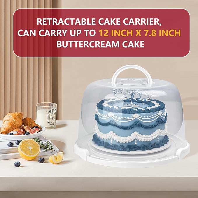 TMRIOPELP Tall Cake Carrier with Lid and Handle Insulated Cake Container Cake Transport Carrier Ideal for Pies Cupcakes and Pastries Perfect for Safe and Secure Cake Delivery (Red, 12 inch) - Image 3