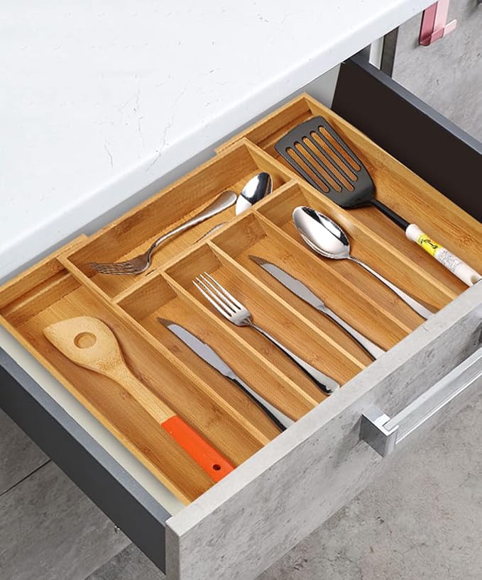 Utoplike Bamboo Expandable Kitchen Drawer Organizer and Bamboo Cutlery Tray - Image 7