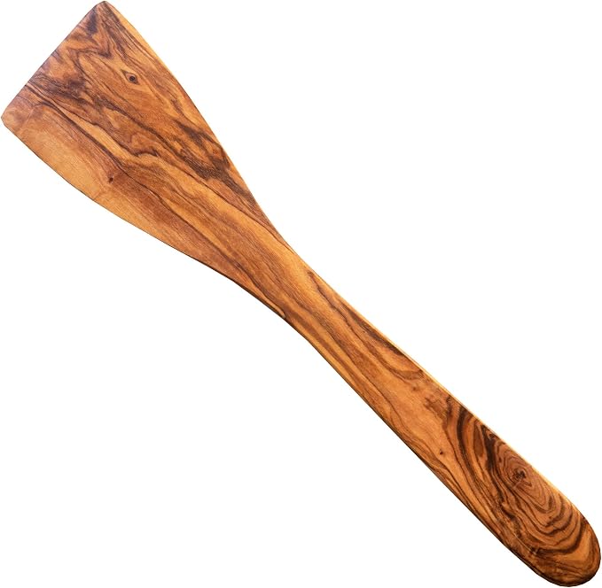 Olive Wood Spatula 12 Inch - Flat Wooden Turner for Non Stick and Cast Iron Pans – Safe and Natural for Kitchen and Cooking by ThirteenChefs