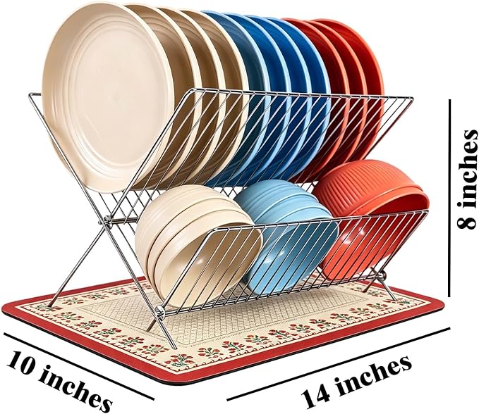Stainless Steel Foldable Dish Drying Rack, 2 Tier Collapsible Kitchen Rack for Counter - Image 3