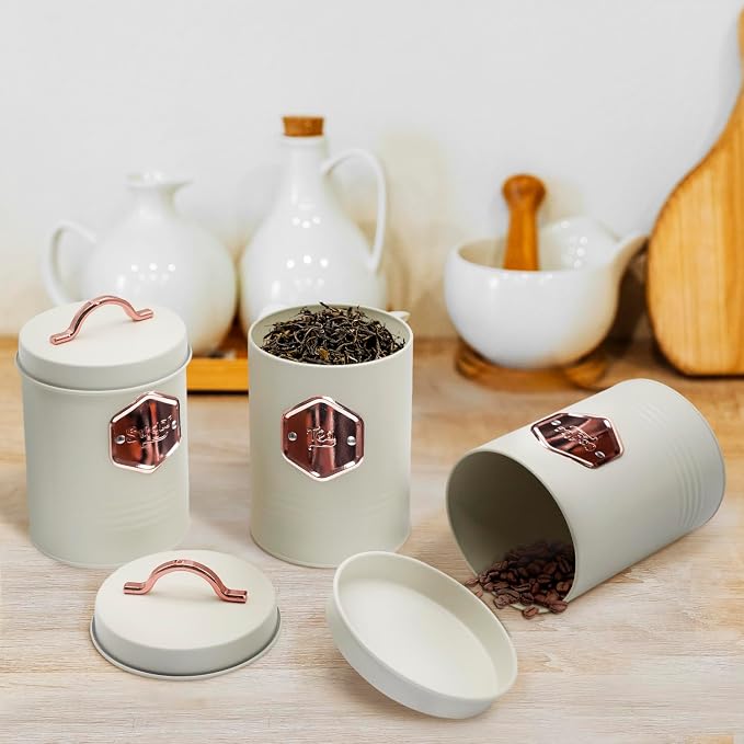 Bread Box for Kitchen Countertop with Coffee Sugar Tea Storage Containers, Bread Box and Canisters Set for the Kitchen with Lid, Beige - Image 7