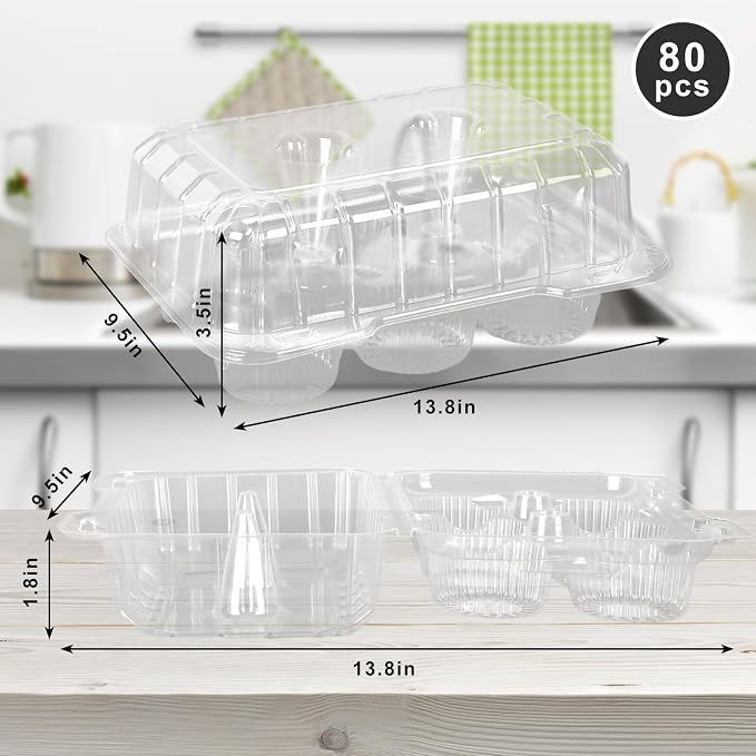 JarThenaAMCS 80 Pack Plastic Cupcake Containers 6-Compartment Clear Boxes Disposable Cupcake Tray Holders 6 Cavity Dessert Carriers with Deep Dome for Muffin Packaging - Image 2