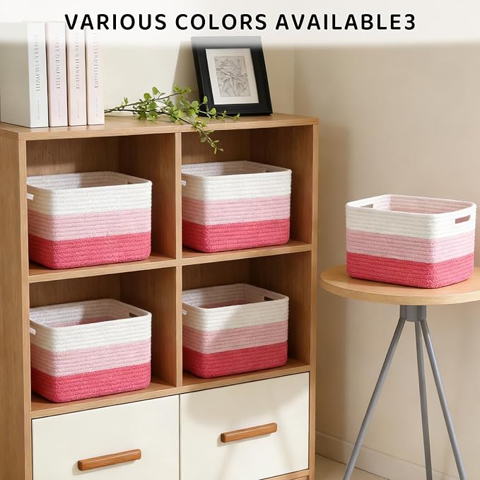 4 Pack Storage Baskets for Organizing, 11''Lx9''Wx8''H Woven Baskets for Storage Toys, Towels, Books, and Clothes, Cotton Rope Basket for Shelves with Handle - Image 4