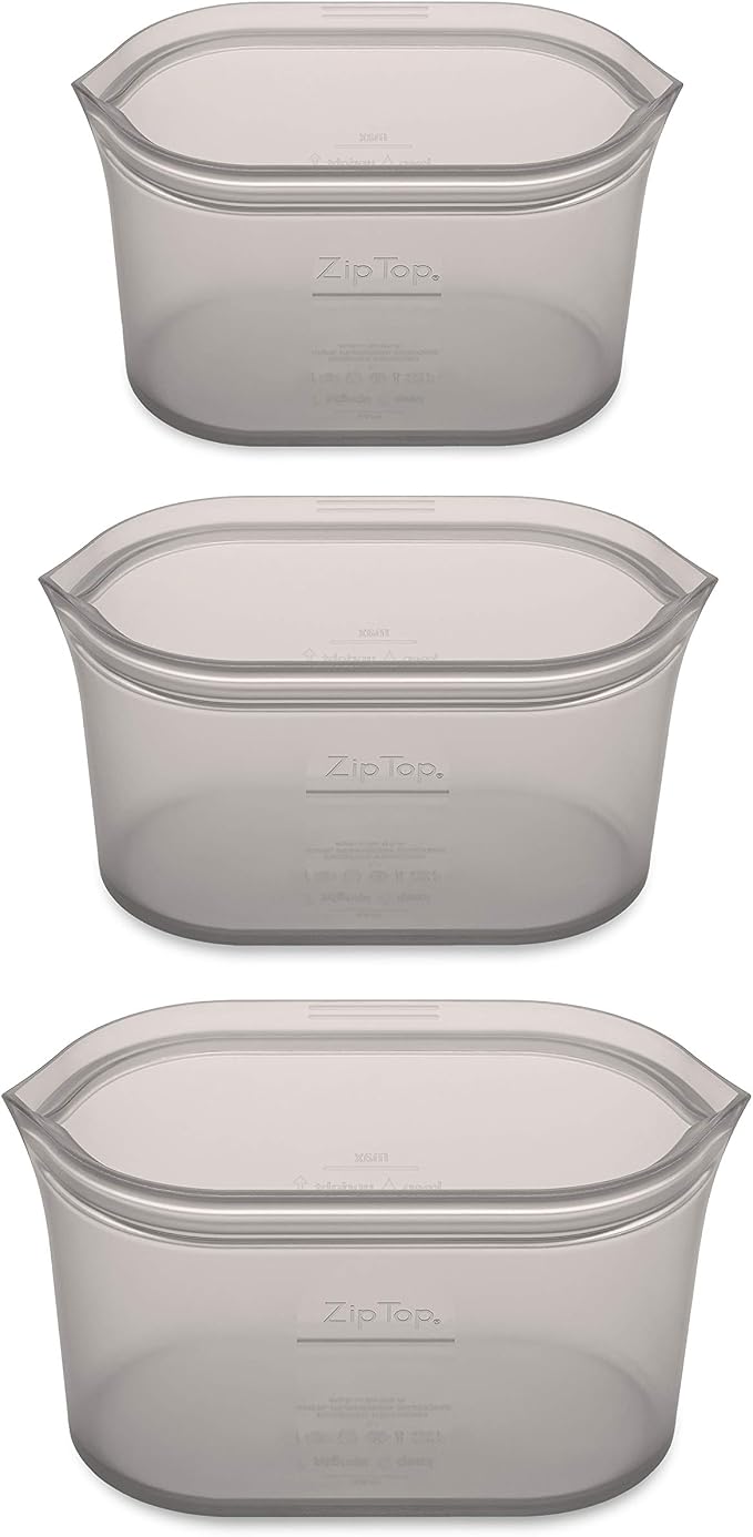 Zip Top Reusable Food Storage Bags | 3 Dish Set [Gray] | Silicone Meal Prep Container | Microwave, Dishwasher and Freezer Safe | Made in the USA - Image 2