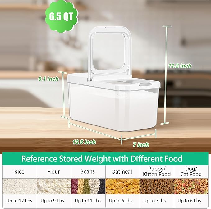 12 Lbs Rice Flour Sugar Storage Containers Dry Food Holder with Flip-up Lid | Airtight 6.5 Qt Crystal-Clear BPA Free Plastic Pet Dog Food Storage Container Bin for Kitchen Pantry Organization - Image 5