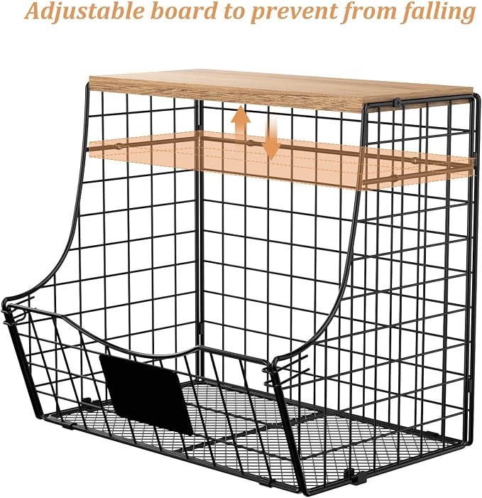 3 Pack wire Fruit Basket for Kitchen with Wood Lid - Counter&Wall Mounted Onion and Potato Storage with Nameplate, Hanging Baskets for Vegetable,11.81 * 10.63 * 8.66 Inch - Image 9