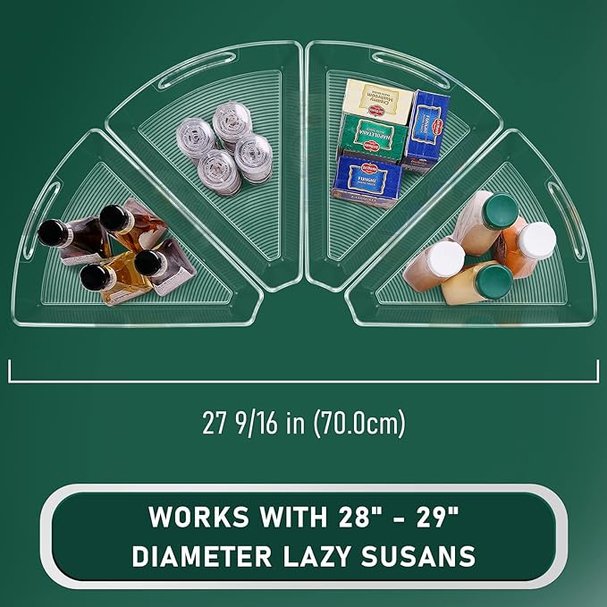 Lazy Susan Cabinet Organizer Bins for 26"/ 28"/ 32" Diameter | Corner Organizer, Plastic Cabinet Storage Bin, 1/8 Wedge - Food Safe, BPA Free, with Non-Slip Pads (for 28" Diameter, 4 Pack) - Image 2