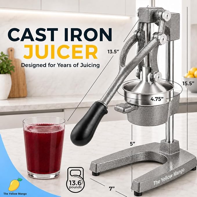 Kitchen Cast Iron Juicer - Manual Citrus Press & Orange Squeezer - Easy-to-Clean Heavy Duty Manual Juicer, Professional Citrus Juicer - Orange Juicer - Stainless Steel Lemon Squeezer (Grey) - Image 3