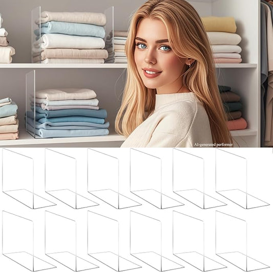 Acrylic Shelf Dividers Closet Organizers for Home Organization Enthusiasts | 10" Tall Sturdy Clear Closet Shelf Dividers for Clothes Purse pantry Separators in Bedroom Kitchen Office Shelf Space Saver by Lebouri
