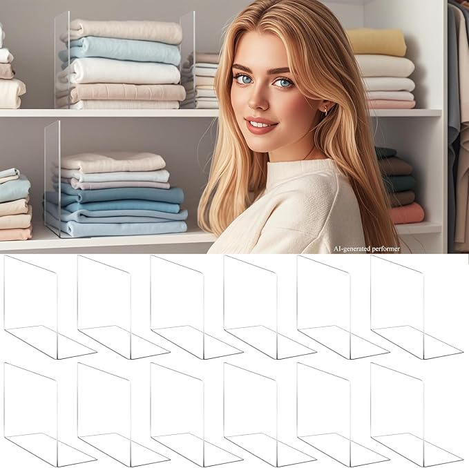 Shelf Dividers for Closet Organization - Acrylic Closet Dividers for Shelves - Clear Free-Standing Shelf Separators for Clothes Sweater Purse by Lebouri