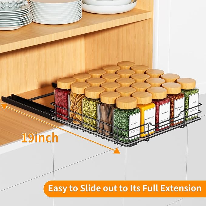 RCHYFEED Pull Out Spice Rack Organizer for Cabinet,10.5" Wx10.5Dx2.5H | Heavy Duty Spice Cabinet Organizer Metal Pull Out Spice Rack Vertical Spice Shelf for Cabinets & Pantry - Image 4