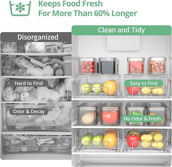damynuo 16Pcs Fridge Organizer Bins, Clear Refrigerator Organizing Containers with Lids and Refrigerator Drawers, Stackable Food, Vegetable and Fruit Containers for Fridge Organizers and Storage - Image 7