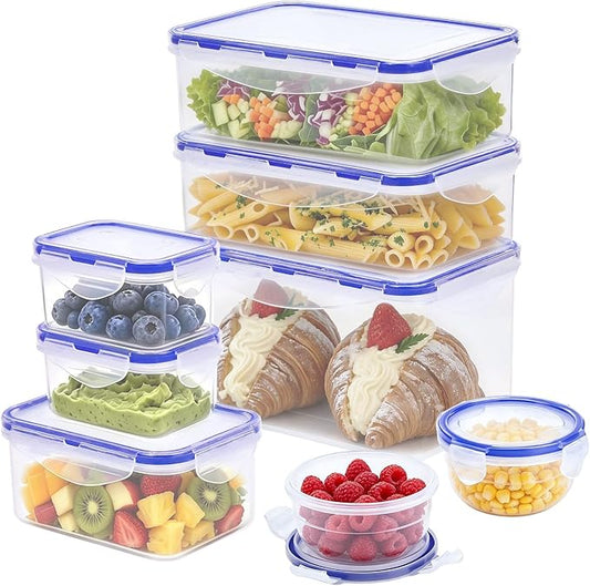 KIGI Food Storage Container Set, Airtight, Stackable, 0.7-8.3 Cup, 8 Pack | 4-Sided Locking Lids, Ideal for Meal Prep, Lunch & Leftovers, BPA-Free Plastic, Multi-Size Multi-Use Set by KIGI