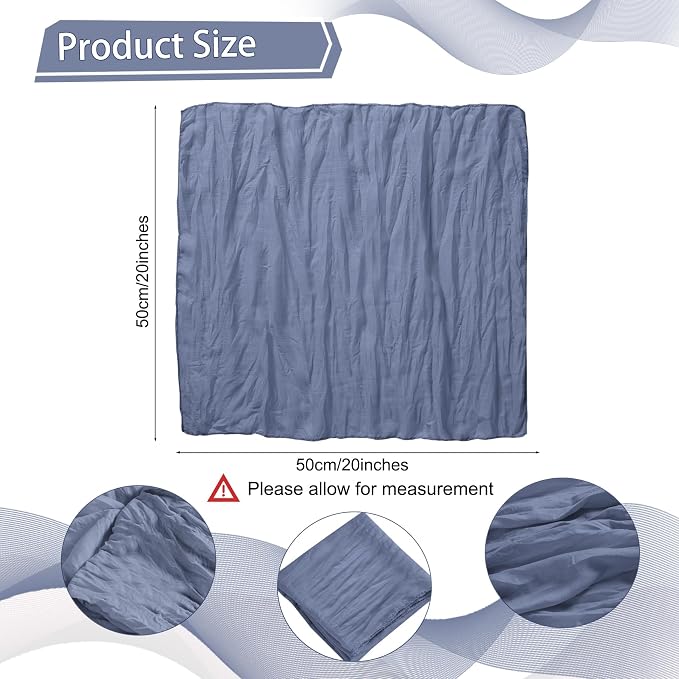 LZY 120 Pack Gauze Cheesecloth Napkins 20x20 Inch Dinner Cloth Napkins, Soft Boho Table Napkins Rustic Wrinkled Cheese Cloth Napkins Bulk for Wedding Party Baby Shower Event Decor (Dusty Blue) - Image 2