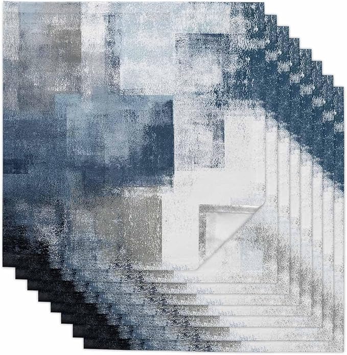 Blue Grey White Block Cloth Napkins Set of 8, Geometric Oil Painting Abstract Art Dinner Napkins Cloth Washable, Cocktail Napkins Reusable for Wedding, Party, Birthday (20"x20") by Unknown