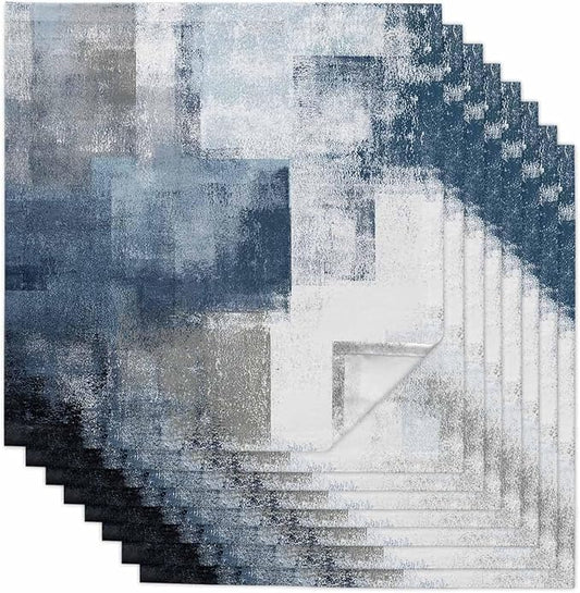 Blue Grey White Block Cloth Napkins Set of 8, Geometric Oil Painting Abstract Art Dinner Napkins Cloth Washable, Cocktail Napkins Reusable for Wedding, Party, Birthday (20"x20") by Unknown