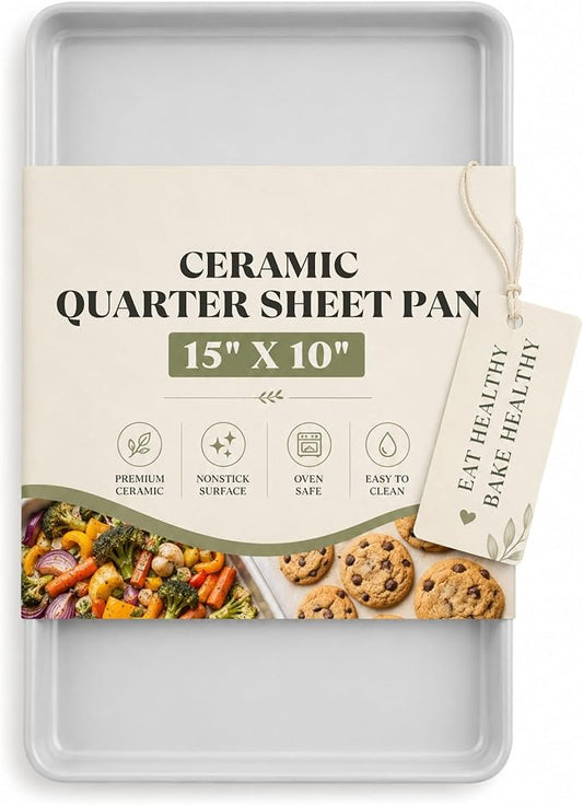 Ceramic Baking Sheet 15" x 10" Quarter Sheet Pan - KFCC Korean Ceramic Nonstick Cookie Sheet, Heavy Duty Aluminized Steel Baking Tray, Oven Safe to 550°F, For Cookies & Vegetables by Boxikikitchen