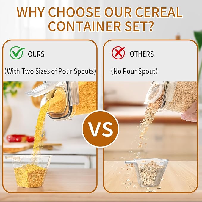 Cereal Containers Storage Set (4L / 135.2oz), 8PCS Airtight Food Storage Containers with Lids, Cereal Dispensers for Kitchen Pantry Organization and Storage with Pour Spout, 20 Labels, Marker - Image 5