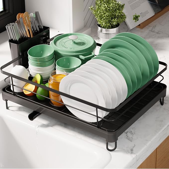 Kitsure Dish Drying Rack for Kitchen Counter, 12.7''W x 16.7''L, Black | Stainless Steel Sink Organization, Cutlery Holder, Home and Appartment Decor by Kitsure