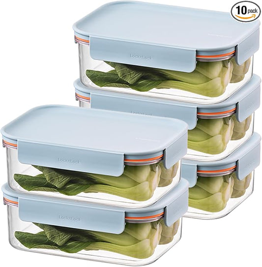 LocknLock Tritan Plastic Bisfree Modular Plus Food Storage Container Set, Lunch, Meal Prep, Stackable, BPA-Free, Leakproof, Freezer-Safe, 10 Pieces, 5 Boxes and 5 Lids, Navy, 910ml by LocknLock