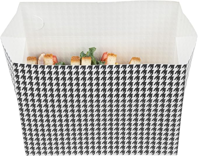 Restaurantware Bio Tek 80 Ounce To Go Boxes 400 Rectangle Take Out Food Containers - Fast Top Closure Disposable Black Houndstooth Paper Carry Out Containers For Burgers Or Fried Chicken - Image 12