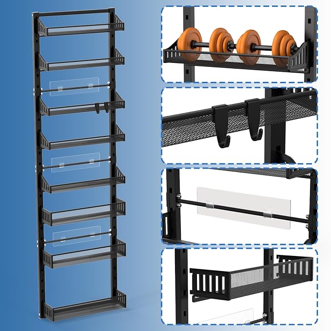 coobest 8-Tier Over the door Spice Rack Organizer, Large Heavy Duty Metal Wall Mount or Over The Door, 2 in 1 Rust-Proof Hanging Storage Shelf for Kitchen Pantry, Bathroom, Laundry Room, Closet - Image 9