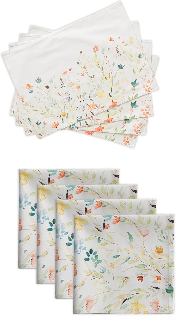 Maison d' Hermine Colmar Bundle Set 100% Cotton Set of 4 Napkins (20 Inch by 20 Inch) and Set of 4 Place Mats (13 Inch by 19 Inch) by MaisondHermine