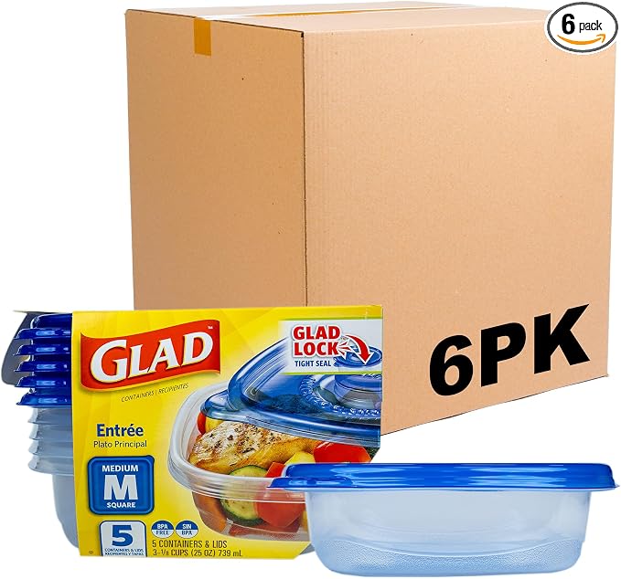 Glad GladWare Entree Food Storage Containers, Medium, 25 Oz, 5 Count, 6-Pk | Lock-tight seal for meal prep and lunches; microwave and dishwasher safe by GladTrashFoodStorage