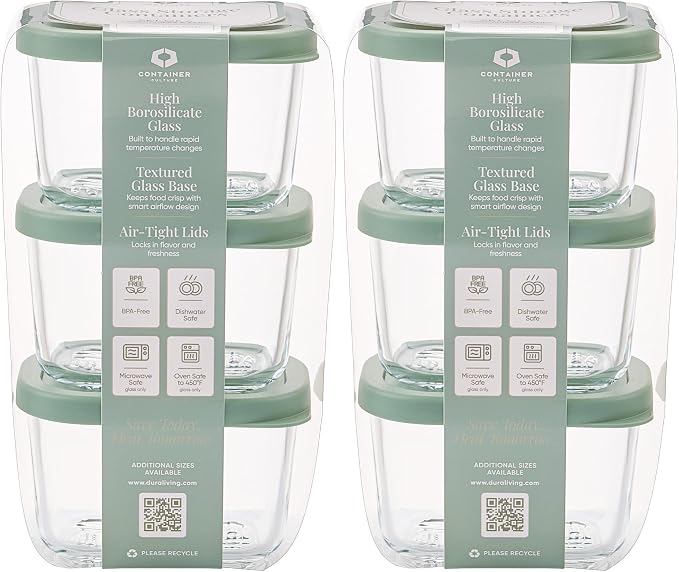 Glass Food Storage Containers with Lids — 12 Piece — 10.5 oz Glass with BPA-Free Leakproof Stackable Lids — Microwave, Oven & Dishwasher Safe — Ideal for Meal Prep & More - Soft Sage - Image 2