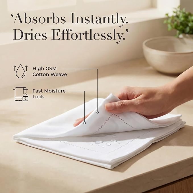 Urban Villa Hemstitch Cloth Dinner Napkins Cotton 20”x20” (Set of 12)-White - Image 3