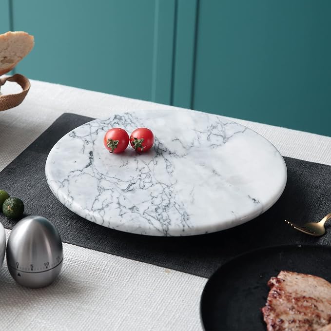 jalz jalz 12'' Marble Lazy Susan for Countertop Kitchen Turntable Storage Turner countertop Organizer Convenient Serving Rotation Spinning Tabletop Organizer Swiveling Serving Tray Revolving Platter | 12-inch natural marble spinning organizer. Smooth 3... - Image 3