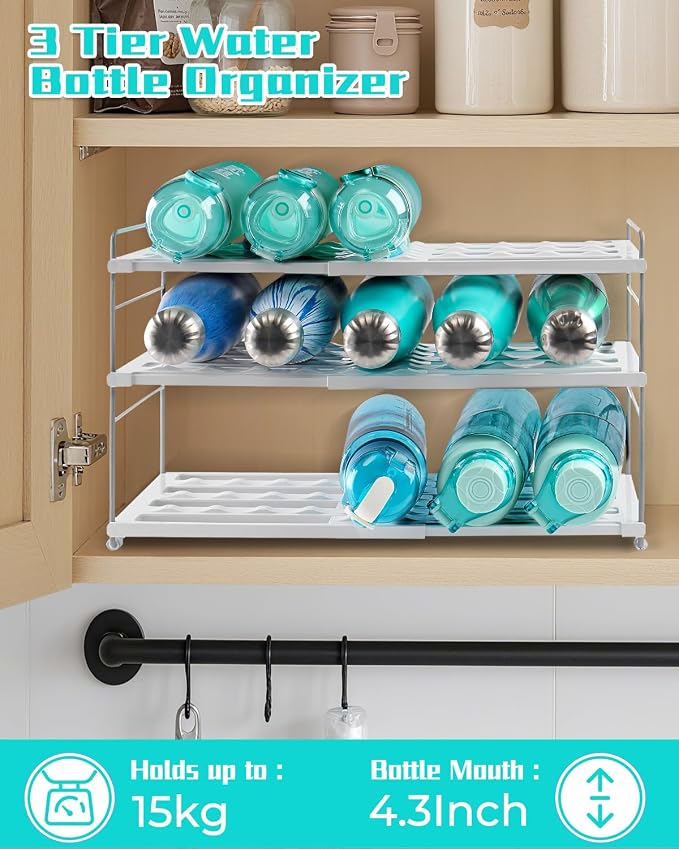 Cirhy 3-Tier Expandable Water Bottle Organizer Holder for 12-40oz Tumblers | Adjustable Cup Organizer Rack for Stanley, Owala and Yeti Oragnizer, Kitchen Cabinets and Pantry Organization - Image 7