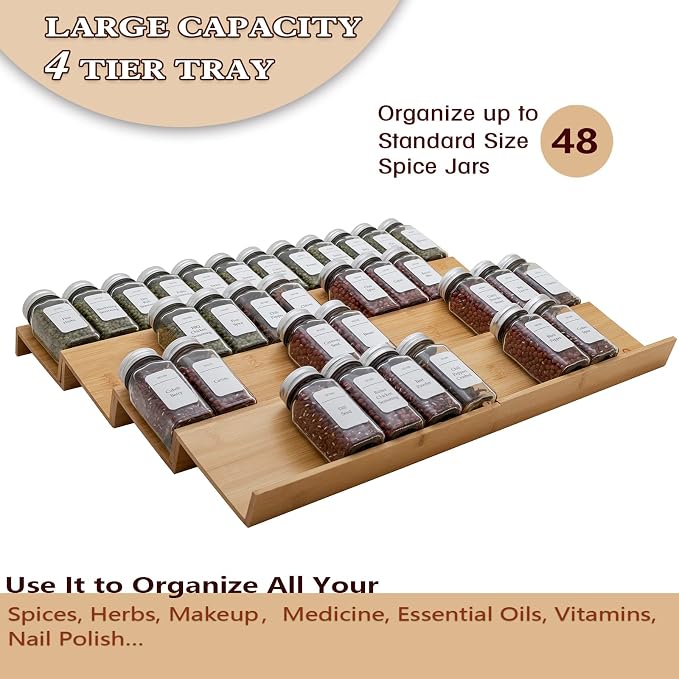 Bamboo Spice Rack Drawer Organizer - 8 Pieces Set- 11" Wide Per Piece - Combine Pieces Into 22" Wide Rack (11" or 22") - Image 2