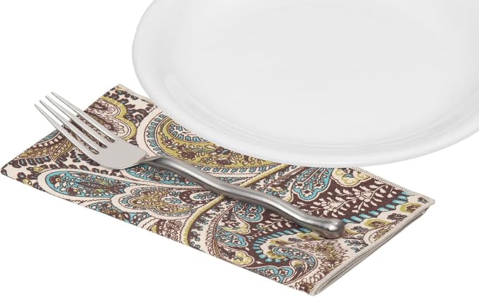 Cloth Napkins 100% Cotton Fabric Linen Napkins 18" x 18" Dinner Table Decor, Party Ideas, Brown, Turquoise Blue Fabric, Use with Tablecloth for Table Settings, Tablescapes Set 12 - Image 6