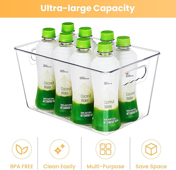 YIHONG 8 Pack Clear Storage Bins, Pantry Organizer Bins with Handle, Large | Plastic Bins, Pantry Storage Containers for Kitchen, Freezer, Cabinet, Closet, Bathroom, Under Sink Organizers and Storage - Image 3