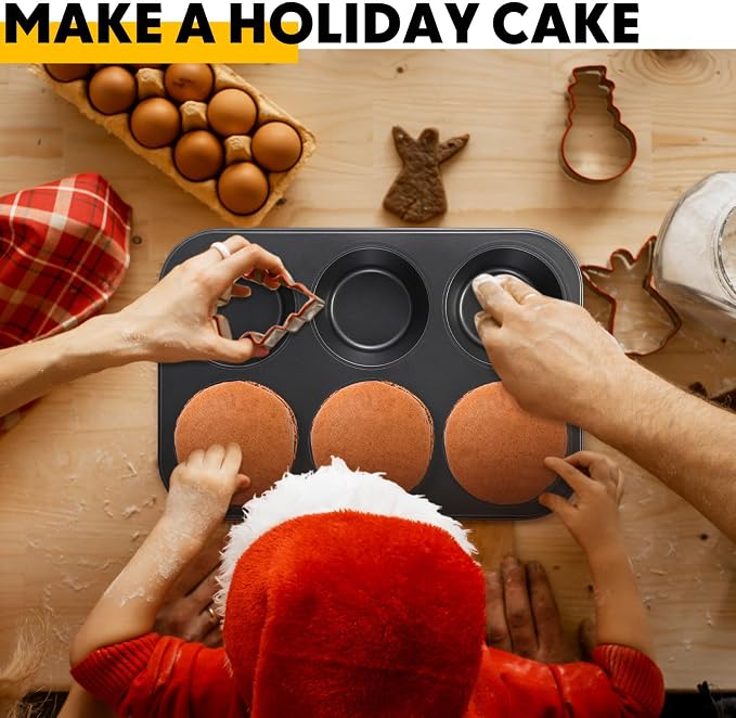 6 Pack Nonstick Jumbo Muffin Baking Pan Muffin Tins Heavy Duty Cupcake Tin Gold Carbon Steel Cup Cake Tray for Baking Cupcakes, Dishwasher Safe Small Muffins Tarts(Jumbo,Black) - Image 7