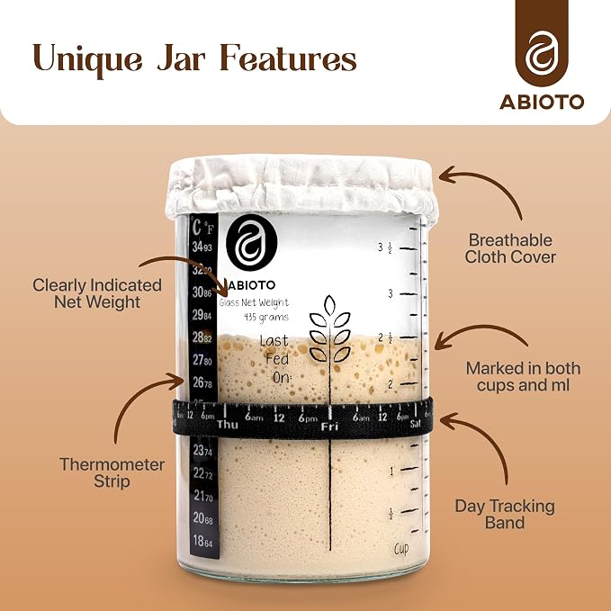 Sourdough Starter Kit with 9" Round & 10" Oval Bannetons, 34 oz Starter Jar, and Sourdough Bread Baking Supplies - Complete Sourdough Kit with Lame, Whisk, Scrapers, Slings, Mat, Spatula, Cloth Covers - Image 2
