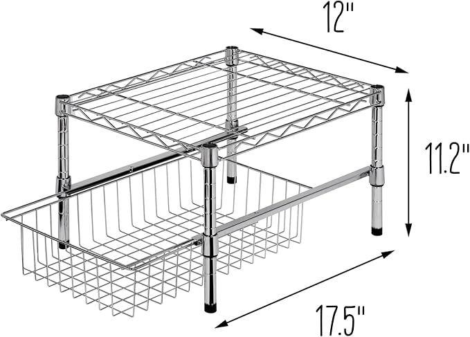 Honey-Can-Do SHF-04058 Adjustable Under Cabinet Organizer with Drawer, Chrome, 17.72L x 11.8W x 10.24H - Image 2
