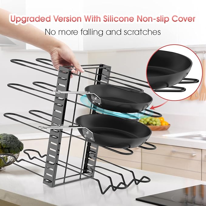 G-TING Pot Rack Organizers, 8 Tiers Pots and Pans Organizer for Kitchen Organization & Storage, Adjustable Pot Lid Holders & Pan Rack, Lid Organizer for Pots and Pans with 3 DIY Methods - Image 4