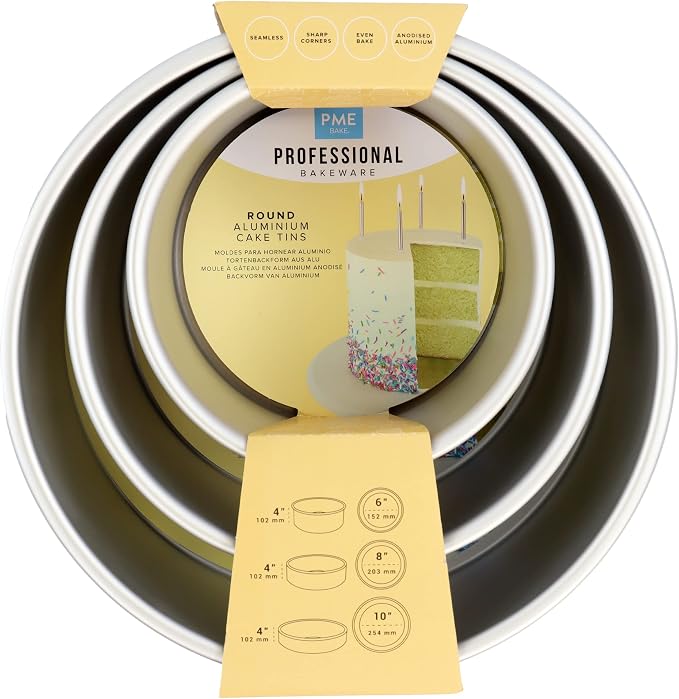 PME Round Cake Pans 6, 8, 10-Inch x 4-Inch Deep, Set of 3, Silver, RNDB68104 by PME