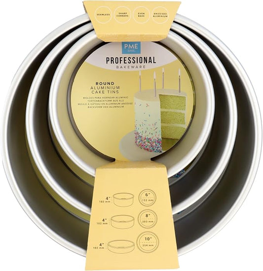 PME Round Cake Pans 6, 8, 10-Inch x 4-Inch Deep, Set of 3, Silver, RNDB68104 by PME