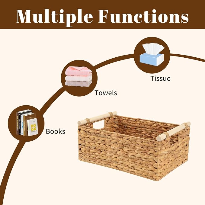 Woven Storage Basket, Small Wicker Organizer, 11.6x8.1x4.9 | 11.6x8.1x4.9" small natural woven basket with handles; compact wicker organizer for shelves, pantry, bathroom and gifting. - Image 3